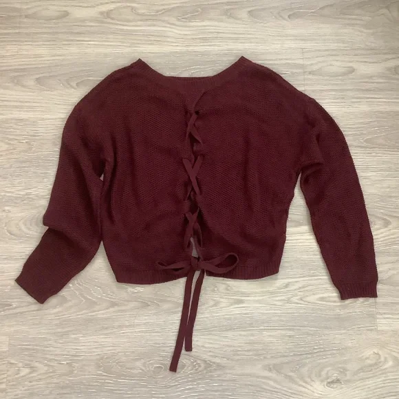 Women's Burgundy Sweater with Tie Detail on the back - Picture 4 of 4